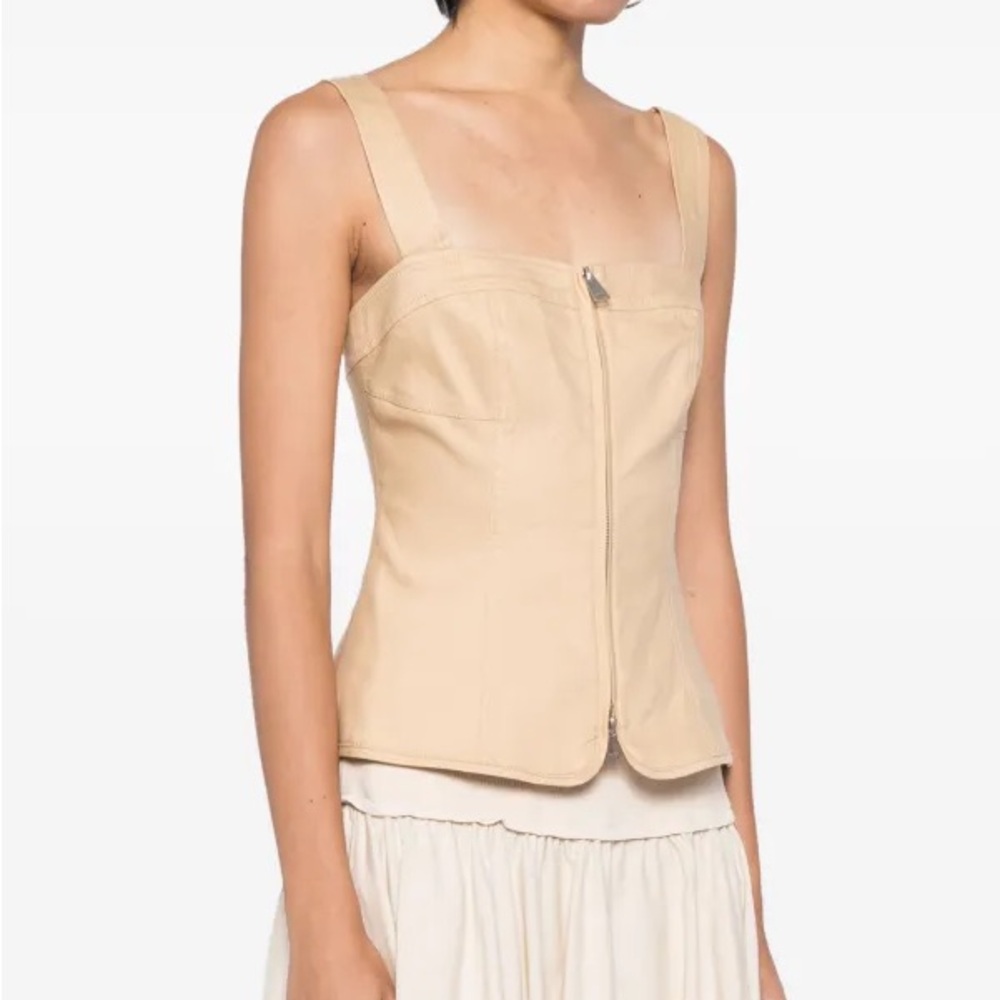 SIMKHAI Nour Square Neck Zip Front Bustier Top in Natural